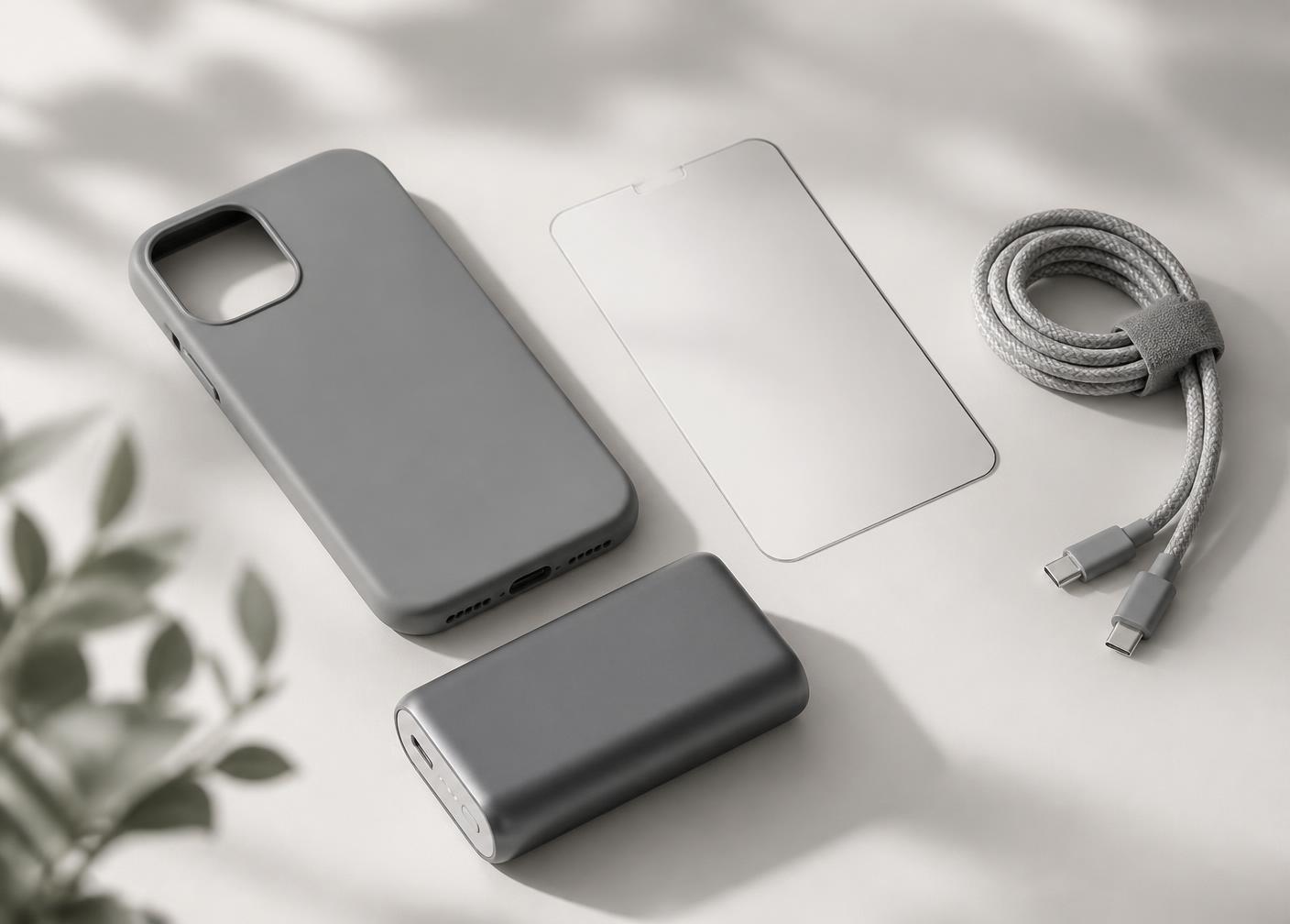 Smartphone-Zubehör: Hülle, Schutzglas, Ladekabel und Powerbank